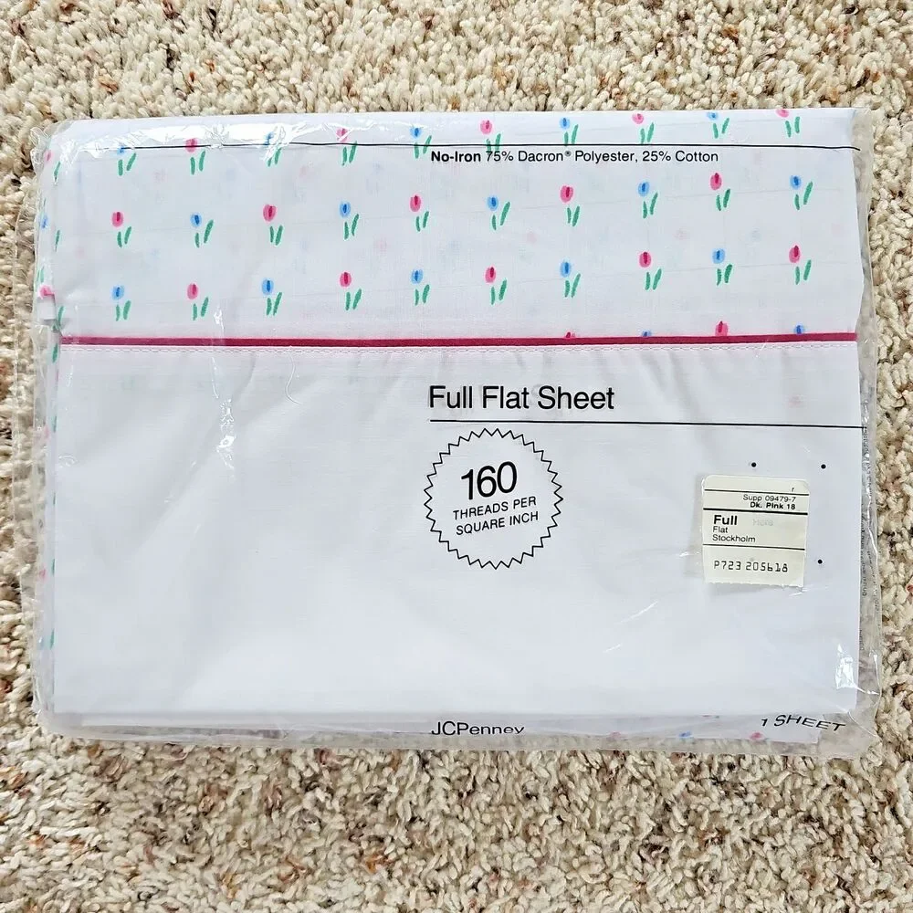 JCPenney Stockholm Dainty Tulip Floral FULL Flat Fitted Sheets NEW Vintage USA